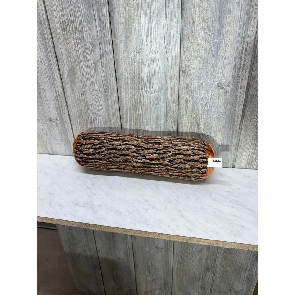 T.A.G. Campfire Log Pillow Realistic Wood Bark Tree Ring Print Bolster 16.5 Inch